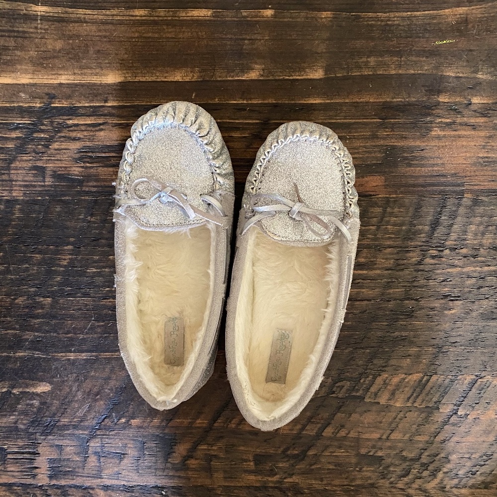Sparkly Silver Moccasins Slip On